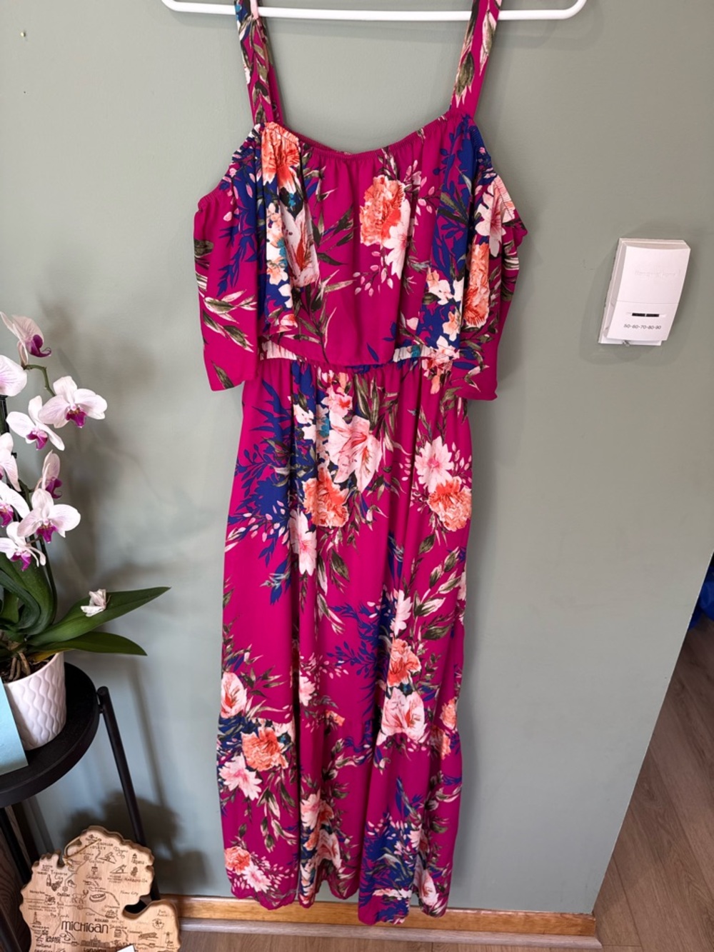 PINK BLUSH off the shoulder maxi; vacation wear; floral maxi dress; women’s